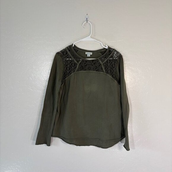 Sundance Catalog Top Womens Small Lace Detail Blouse BOHO Green FLAW - Picture 1 of 6